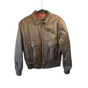 Weekends Mens Brown Genuine Leather Flight Bomber Jacket Size M Vintage RN 74188
